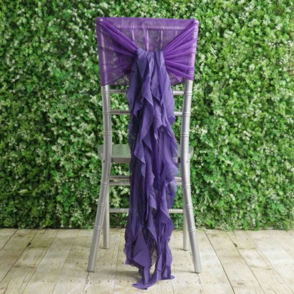 1 Set Purple Chiffon Hoods With Ruffles Willow 250 Chair Sashes - Picture 2 of 3